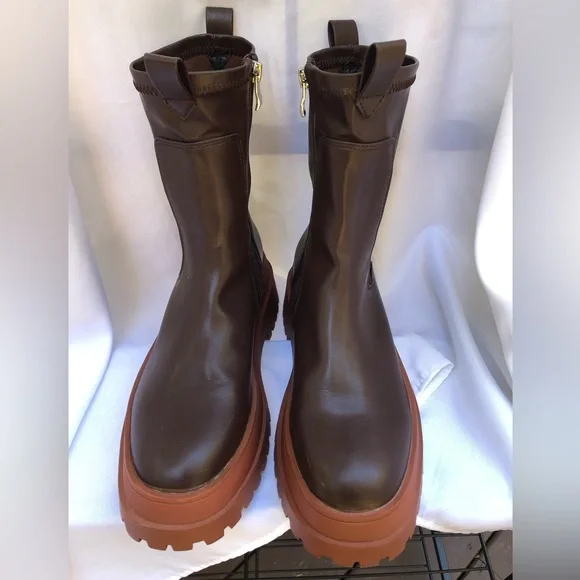 Public Desire Burgundy Zip Up Rounded Chunky Soled Ankle Boots Size 8 - Picture 2 of 13